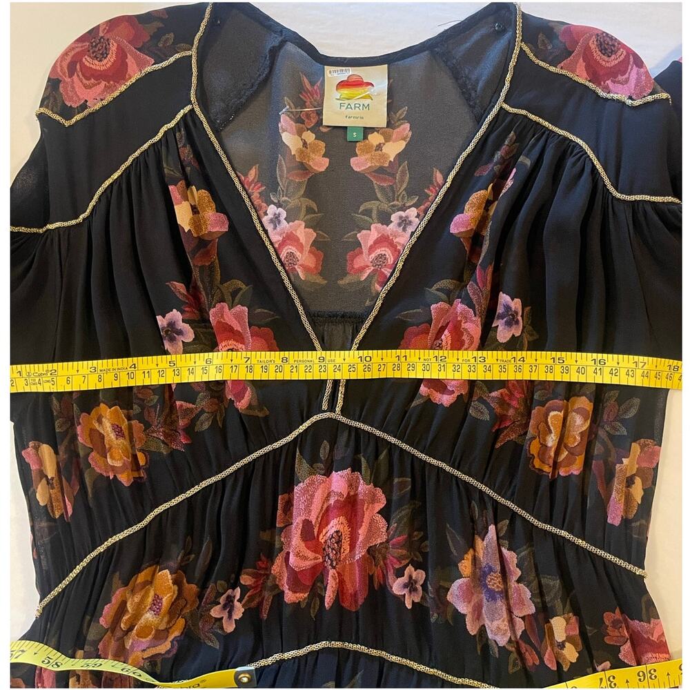 NWOT: FARM Rio Black Chenille Flowers Long Sleeve Midi Dress Size S - Picture 6 of 8